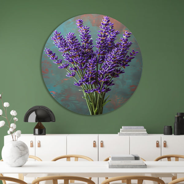Paarse Lavendelbloemen in Vaas aluminium muurcirkel