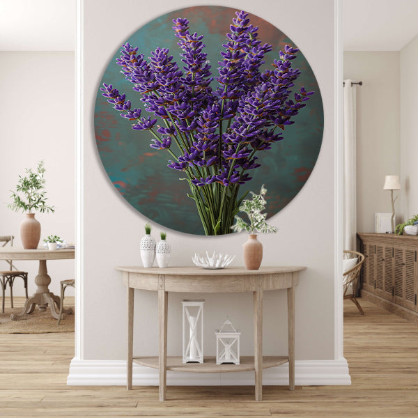Paarse Lavendelbloemen in Vaas aluminium muurcirkel