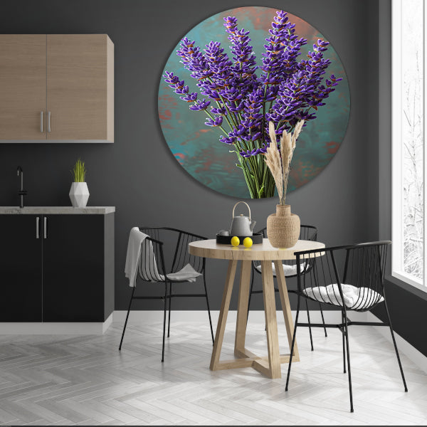 Paarse Lavendelbloemen in Vaas aluminium muurcirkel