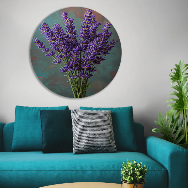 Paarse Lavendelbloemen in Vaas aluminium muurcirkel