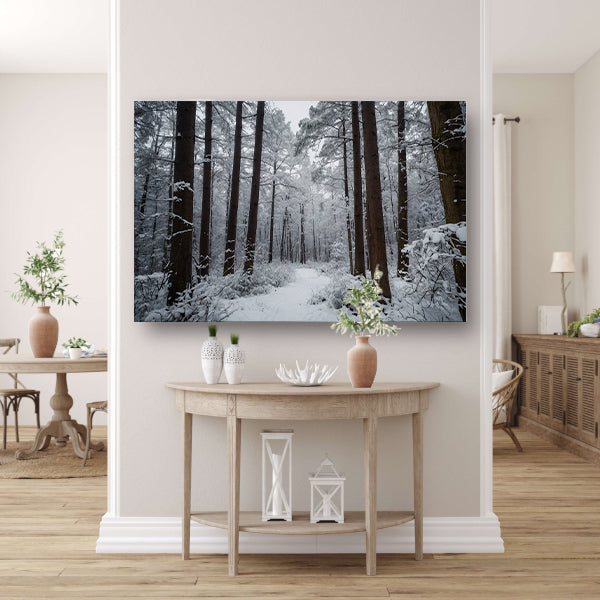 Prachtig winters boslandschap met sneeuw poster