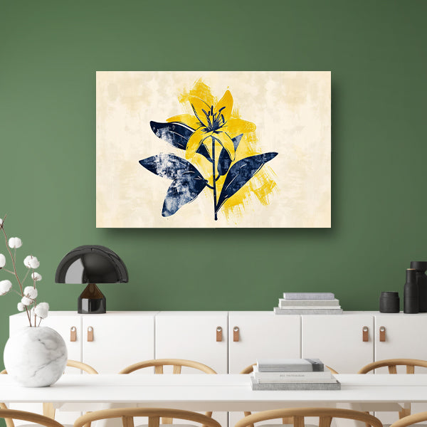 Minimalistische gele bloem met blauwe bladeren poster