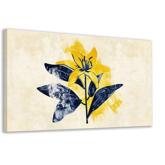 Minimalistische gele bloem met blauwe bladeren canvas