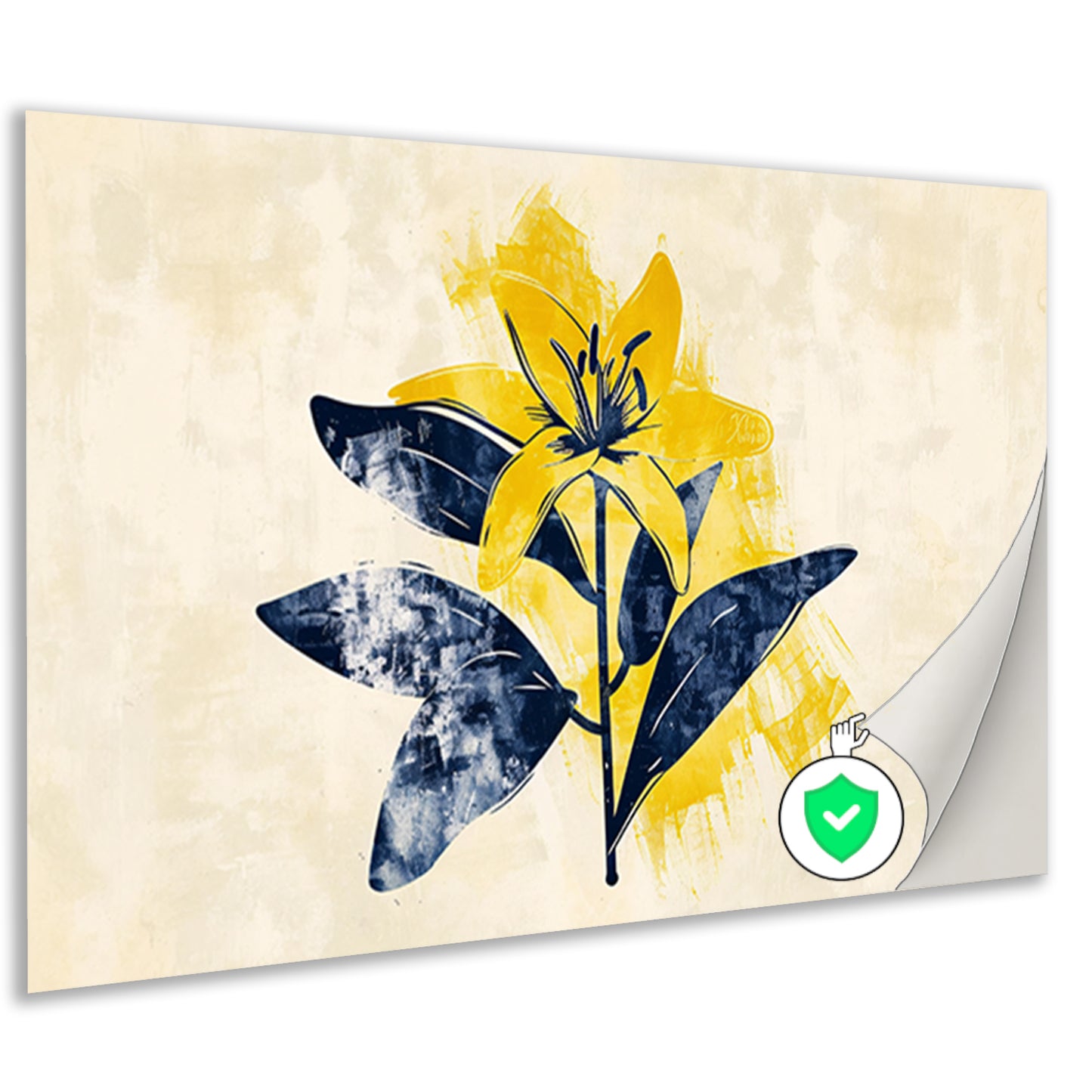 Minimalistische gele bloem met blauwe bladeren poster