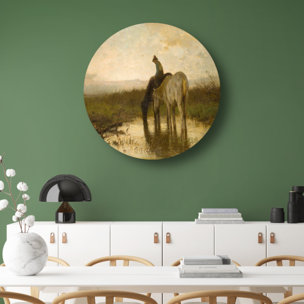 Drinkende paarden - Anton Mauve aluminium muurcirkel