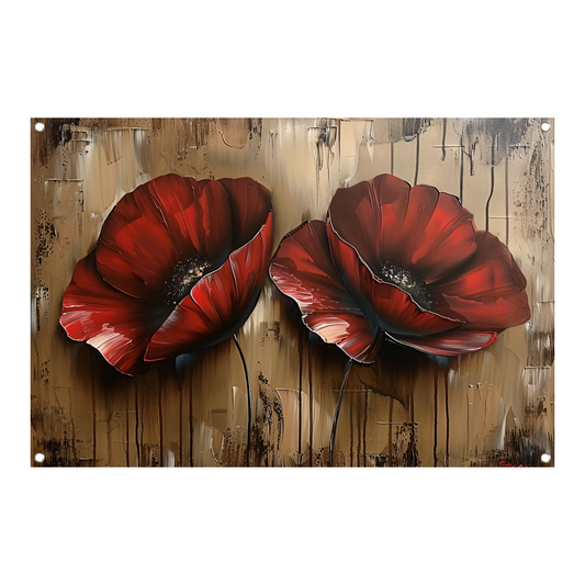 Twee rode bloemen met abstracte achtergrond tuinposter