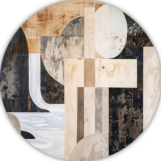 Monochrome Abstractie met Gouden Accenten aluminium muurcirkel