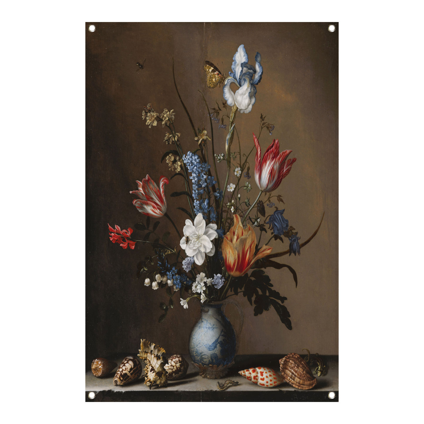 Bloemen in een Wan-Li vaas met schelpen - Balthasar van der Ast tuinposter