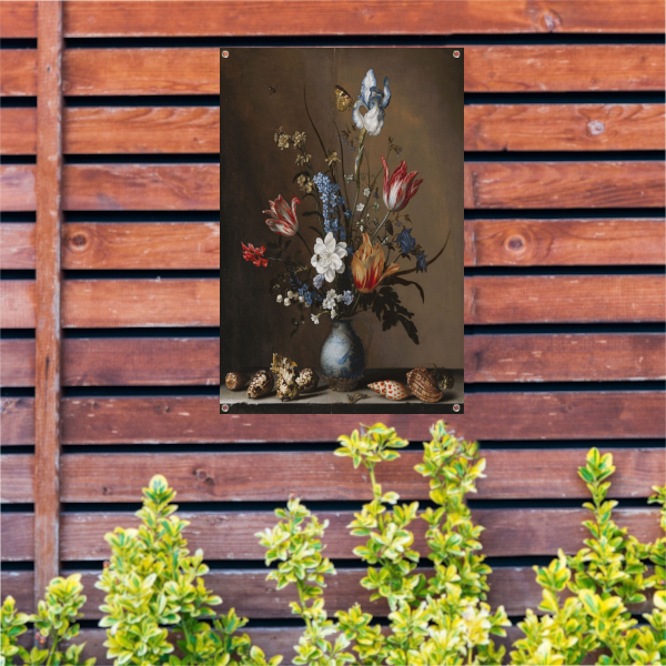 Bloemen in een Wan-Li vaas met schelpen - Balthasar van der Ast tuinposter