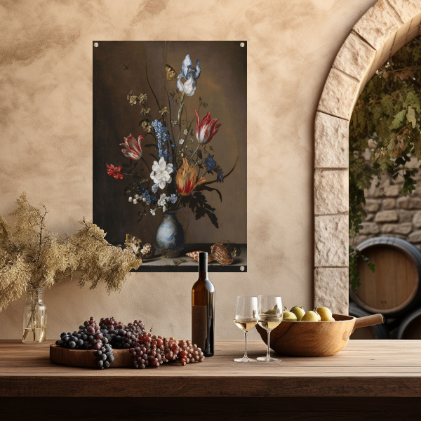 Bloemen in een Wan-Li vaas met schelpen - Balthasar van der Ast tuinposter