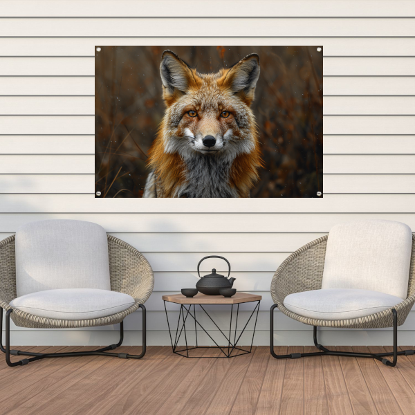 Realistisch portret van een vos in het bos tuinposter