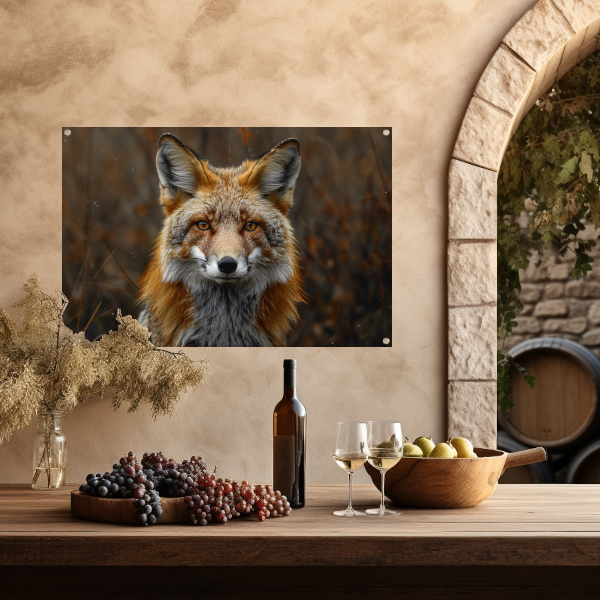 Realistisch portret van een vos in het bos tuinposter