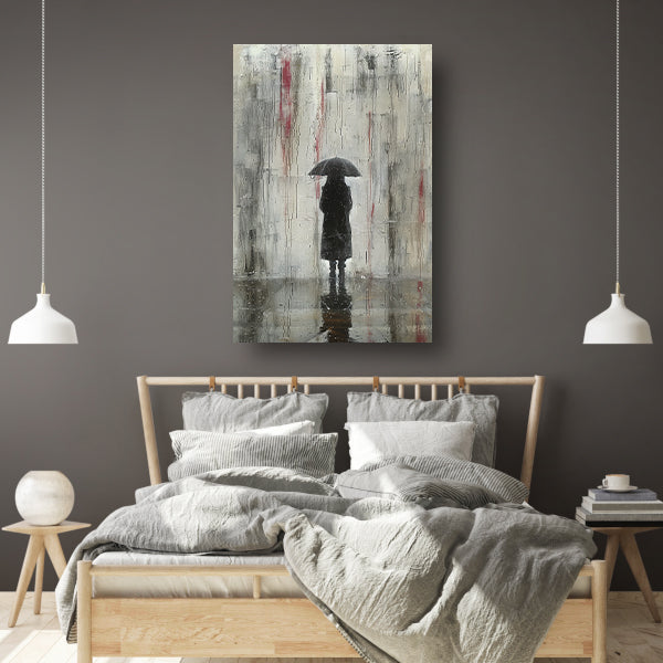 Eenzame Figuur Onder Reflecterende Regen canvas