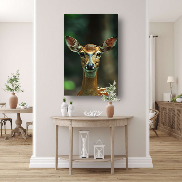 Portret van een jong hert in het bos poster