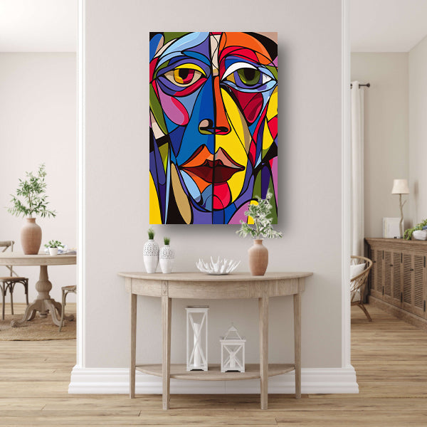 Kubistisch portret in levendige kleuren canvas