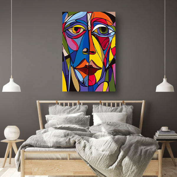 Kubistisch portret in levendige kleuren canvas