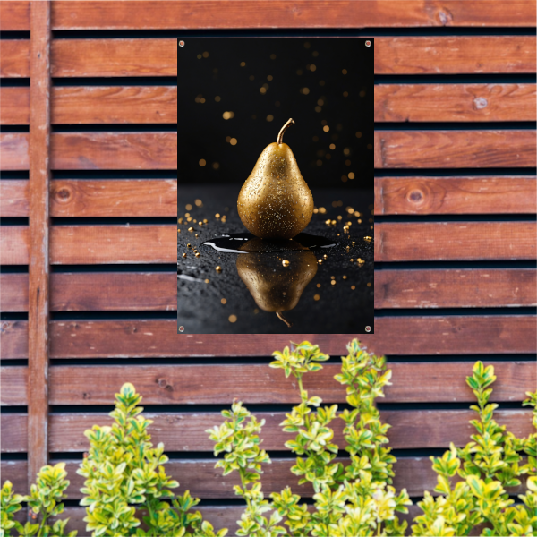 Gouden Peer met Glitters op Zwarte Ondergrond tuinposter