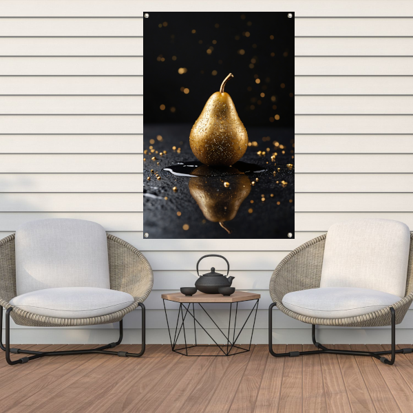 Gouden Peer met Glitters op Zwarte Ondergrond tuinposter