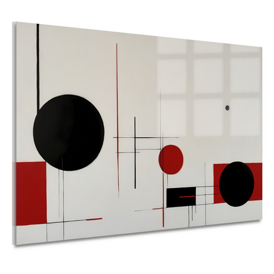 Abstract geometrisch spel in zwart en rood acrylglas