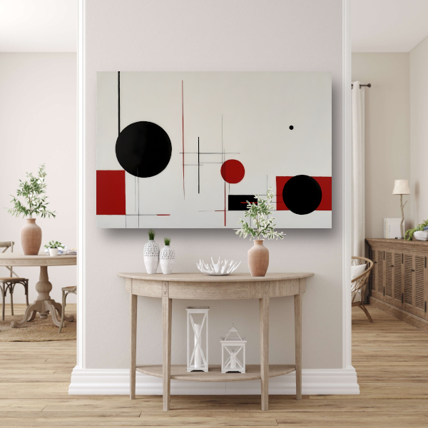 Abstract geometrisch spel in zwart en rood canvas