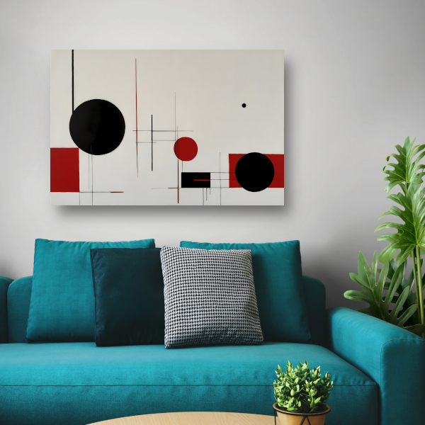 Abstract geometrisch spel in zwart en rood canvas
