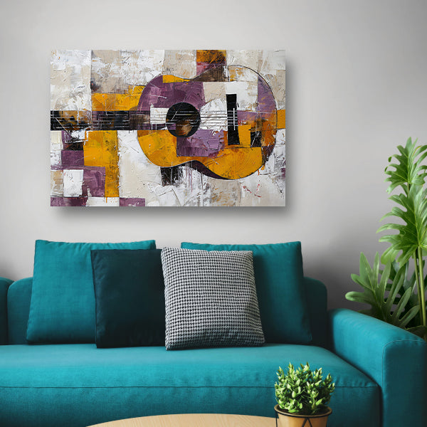 Abstracte kleurrijke gitaar schilderij voor interieur poster