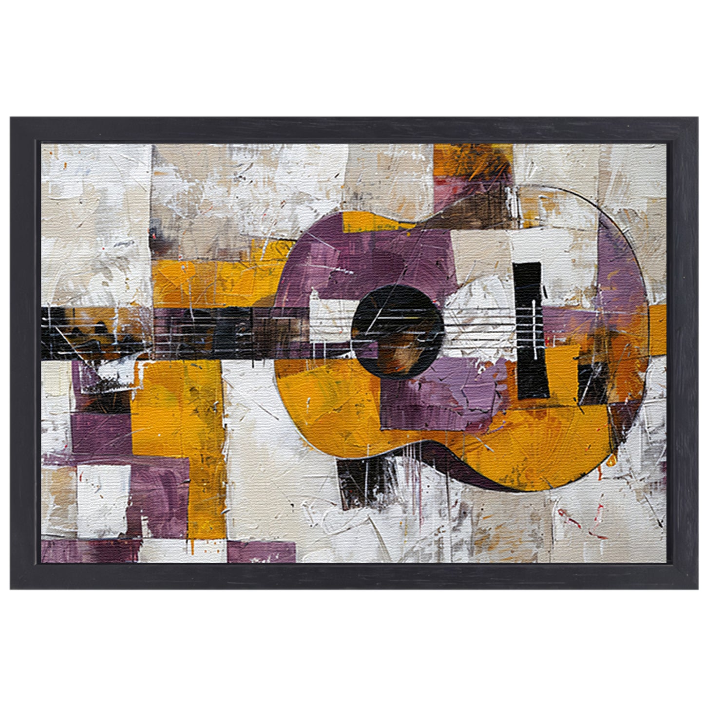 Abstracte kleurrijke gitaar schilderij voor interieur canvas met baklijst