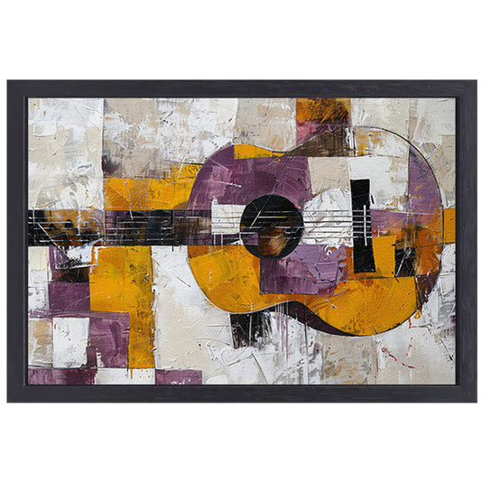 Abstracte kleurrijke gitaar schilderij voor interieur canvas met baklijst