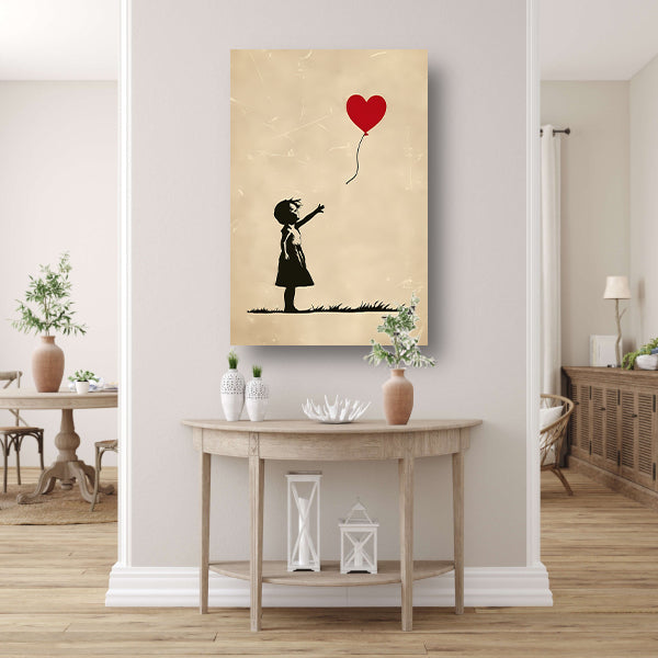 Meisje reikt naar Hartvormige Ballon poster