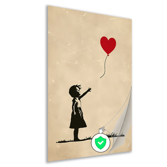 Meisje reikt naar Hartvormige Ballon poster