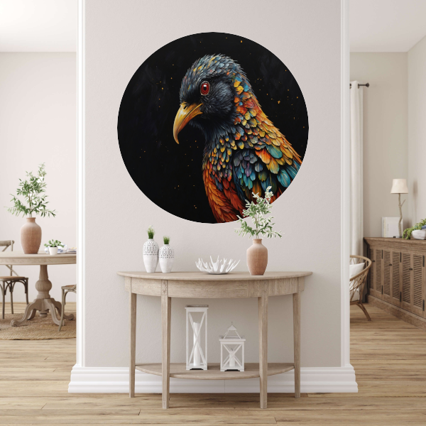 Kleurrijke Vogel tegen Sterrenhemel Achtergrond aluminium muurcirkel