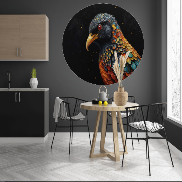 Kleurrijke Vogel tegen Sterrenhemel Achtergrond aluminium muurcirkel
