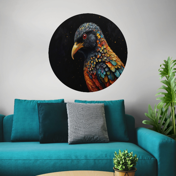 Kleurrijke Vogel tegen Sterrenhemel Achtergrond aluminium muurcirkel
