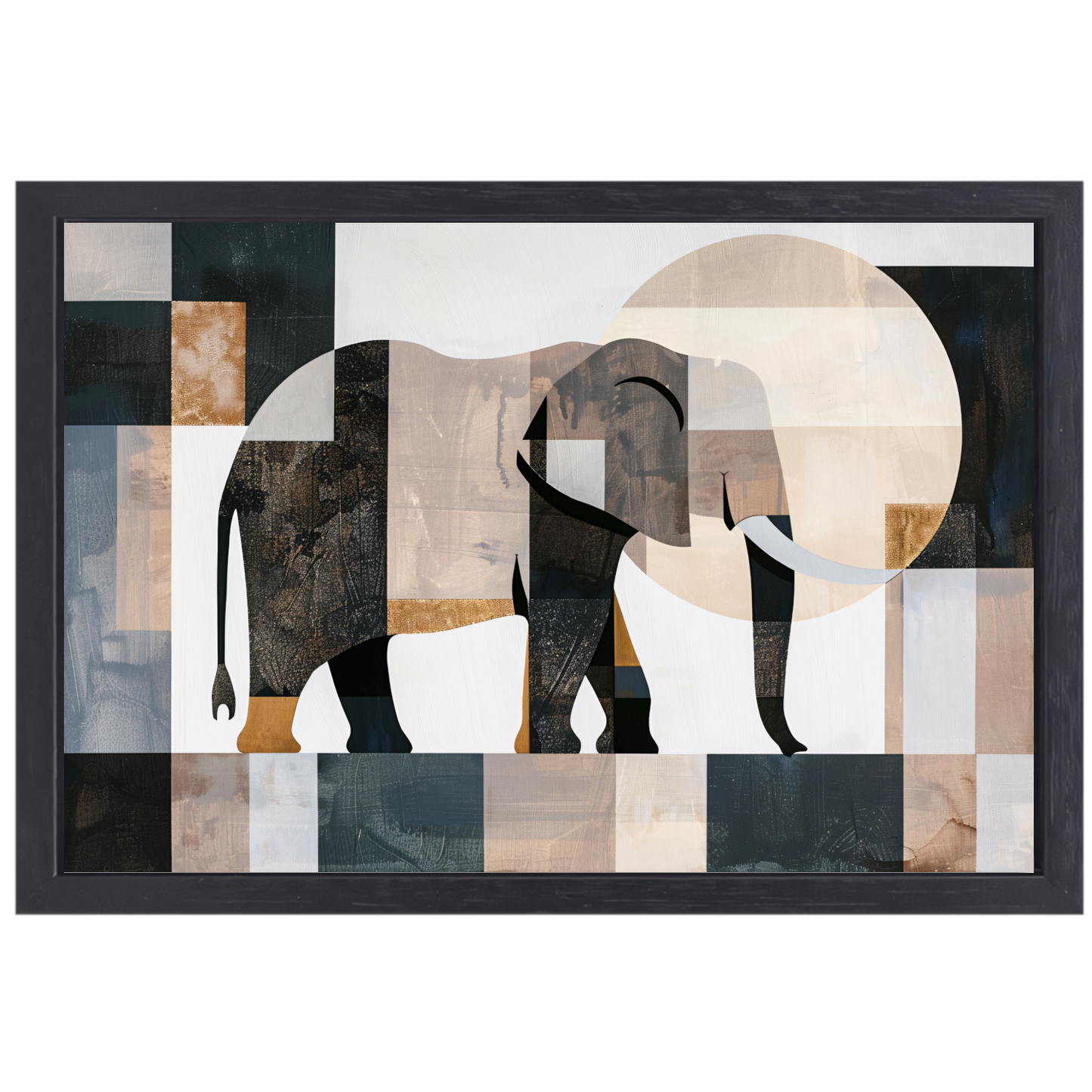 Abstracte Olifant in Geometrische Harmonie canvas met baklijst