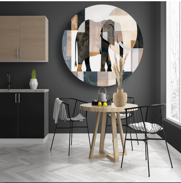 Abstracte Olifant in Geometrische Harmonie aluminium muurcirkel