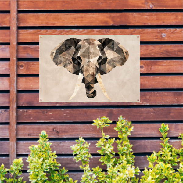 Abstracte Olifant in Geometrische Sepiatonen tuinposter