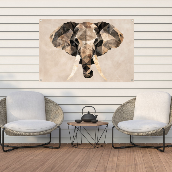 Abstracte Olifant in Geometrische Sepiatonen tuinposter
