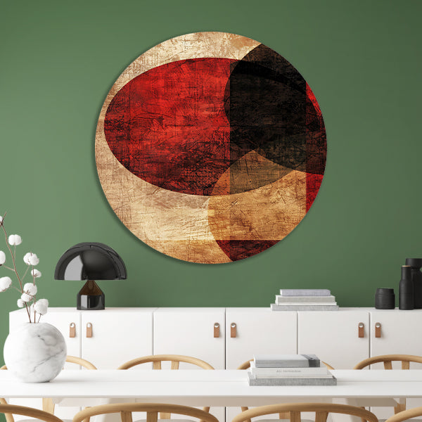 Abstract met rode cirkel aluminium muurcirkel