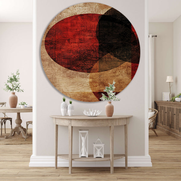 Abstract met rode cirkel aluminium muurcirkel