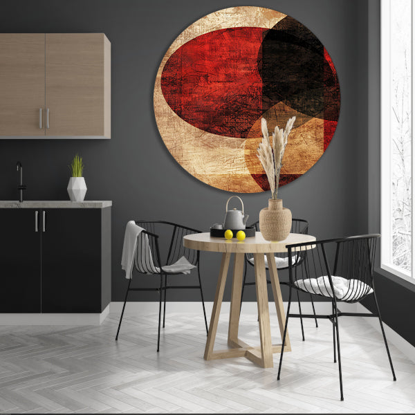 Abstract met rode cirkel aluminium muurcirkel
