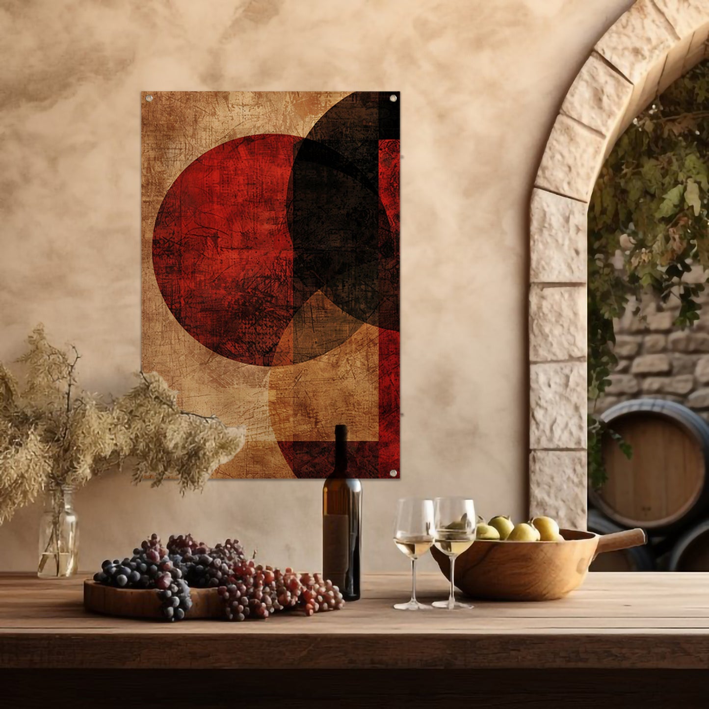 Abstract met rode cirkel tuinposter