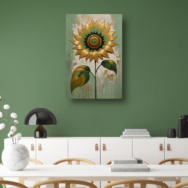 Elegante Gouden Zonnebloem op Groen canvas