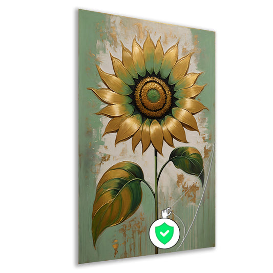 Elegante Gouden Zonnebloem op Groen poster