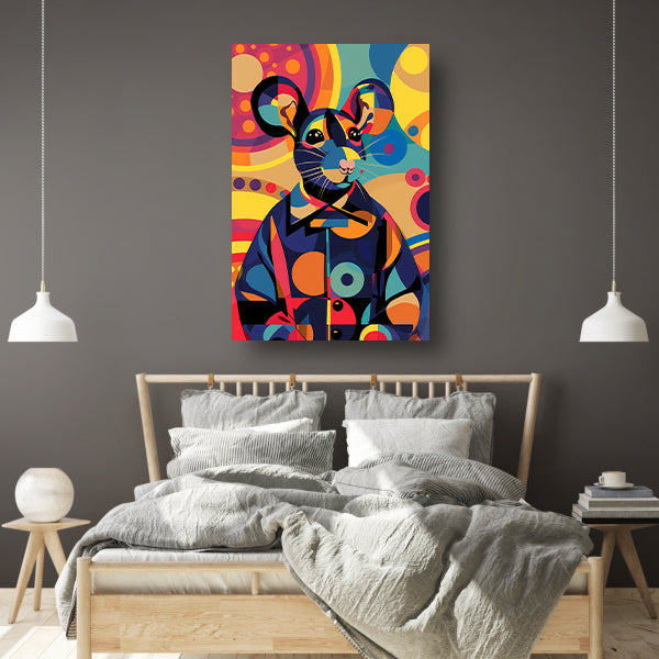 Kleurrijk Pop Art Muis in Jasje canvas met baklijst
