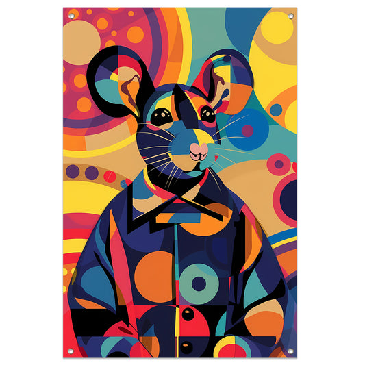 Kleurrijk Pop Art Muis in Jasje tuinposter