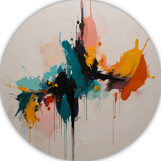Dynamische Abstracte Kleurexplosie op Canvas aluminium muurcirkel