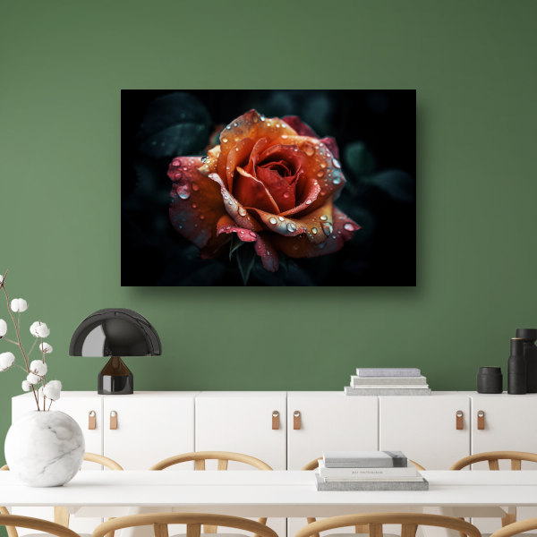 Rozen close-up met waterdruppels canvas met baklijst