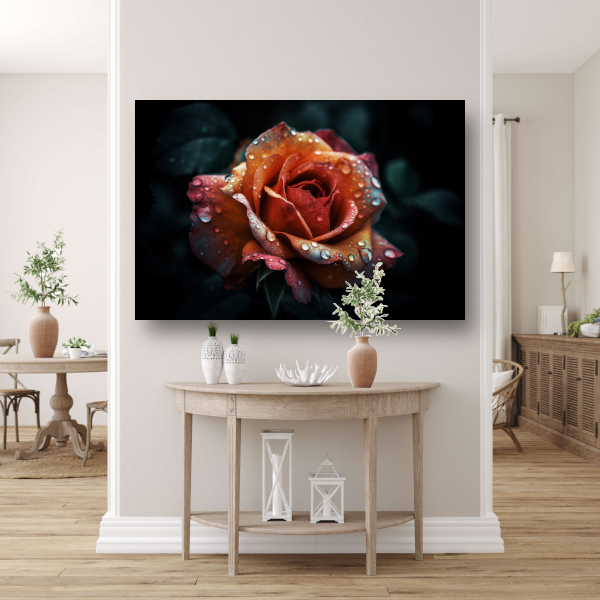 Rozen close-up met waterdruppels canvas met baklijst