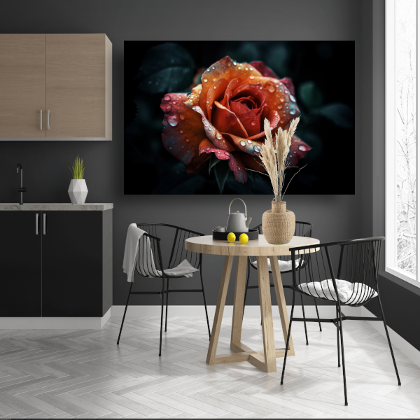 Rozen close-up met waterdruppels canvas met baklijst