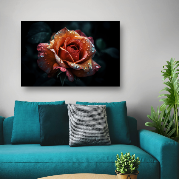 Rozen close-up met waterdruppels canvas met baklijst